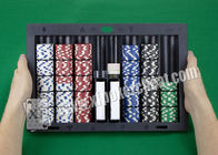 Bandeja plástica da microplaqueta da tabela do póquer do preto do varredor do póquer com câmera à mão